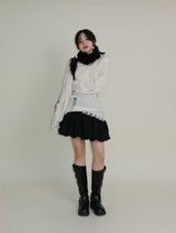 ラバーVネックダメージカットポイント長袖ニット (wool material)