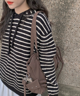 Milk Stripe Dangara Striped Hooded Knitwear