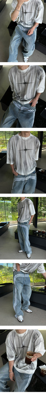 [UNISEX] Dirty washing star half t-shirts (2color)