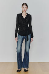 LILY COWL RIBBON TOP black
