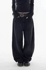 Black keyring wide denim pants
