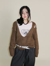 Kibet Heart Vintage Printed Long Sleeve T-Shirt