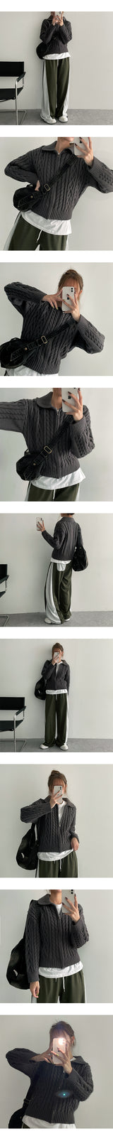 OG thick cropped cable knitwear collar cardigan