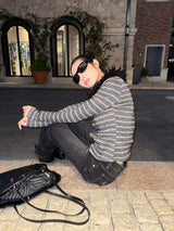 Black fur striped knit cardigan