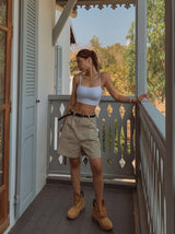 pintuck wide cotton half pants