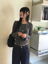 ティワーリブカラーラグランロングスリーブTシャツ