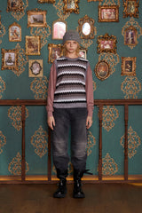 STRIPE CROCHET KNIT VEST / GREY