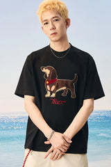 スエードドッグタオルパッチTシャツ