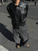 Leaf Pocket Crop レザージャケット 2C