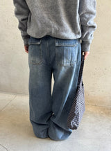 [unisex] Sieon Pocket Curved Wide Denim Pants
