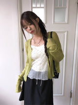 Gron Soft Scratch Wool See-Through Knit Cardigan