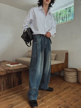 Side pin tuck balloon wide denim