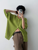Pleddy Cotton Knit Short Sleeve Cardigan (4color)