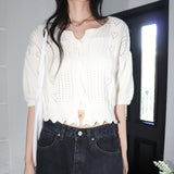 Podot Heart Punching Half-Sleeved Knit Cardigan