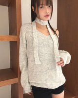 モアVネックルーズフィットロングニット