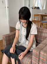 Hanami Lace U-neck Button Short Sleeve Tee