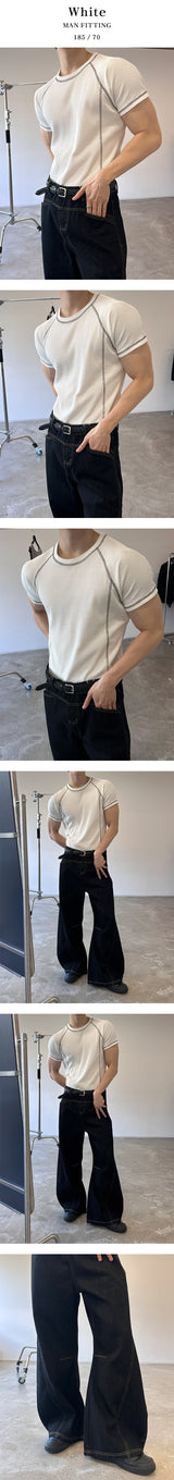 [MUSCLE FIT] ステッチワッフルハーフTシャツ(3color)