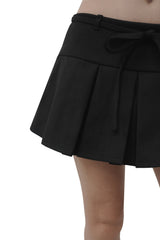 Hugging ribbon pleated skirt, Black
