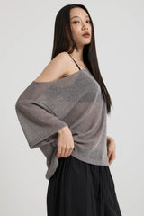 ニットワンショルダーTシャツ, Charcoal