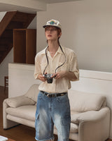Wavy Open Collar Half Shirt