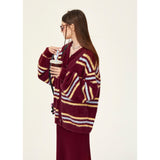 [Girly Fancy Club] Retro striped knitted cardigan loose lazy style sweater jacket