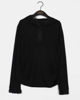 Sentine Lace Button Side Shirring Hooded T-shirt