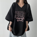 Das Boxy Fit V-Neck Sweatshirt Short Sleeve T-shirt