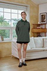 ARETE STRIPE OVERFIT COLLAR T-SHIRT / GREEN