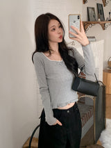 Lua Shirring Lace Frill Rib T-Shirt (4color)