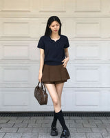 [MADE/4color] カラーネックブックル半袖ニット