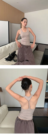 バックストラップスパンデックスコットンノースリーブTシャツ