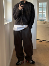 [Unisex] ヘアリークロップラウンドニットカーディガン(3color)