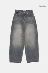 Cat sand washed balloon wide denim pants