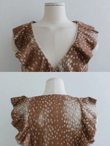 VINTAGE BAMBI PRINT RUFFLE LACE SLEEVELESS TOP