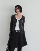 Stripe Layered Shirring Cardigan