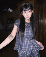 (3color) Classic Frill Check Short Sleeve Blouse