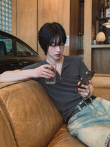 [LANARCH] Half Zip-Up Short Sleeve T-Shirt