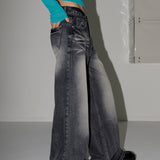 Shatle washed blue wide denim pants