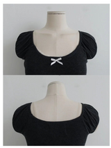 RIBBON PUFF SLEEVE KNIT TOP
