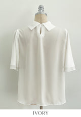 Netel Half-Neck Shirring Short Sleeve Blouse