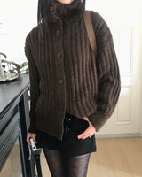 Luon Wool High-Neck Loose Cardigan