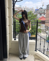 キンダトラックスナップボタンワイドロングスウェットパンツ