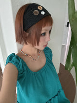 a button crochet linen headband