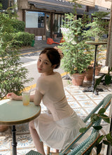 #Back Slit Square Short Sleeve Knit + Scrunchie Set (5color)