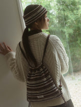 Stripe knit Hairband - Brown