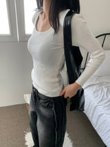 Daily Hug Soft Square Neck Golji ニット長袖Tシャツ (4 Colors)