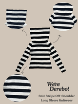 Star Stripe Off-Shoulder Long Sleeve Knitwear
