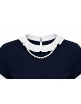 セリーパールフリルリンガーハーフTシャツ ネイビー