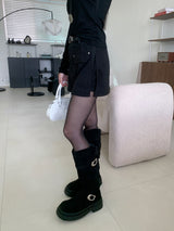 Amber Trail Buckle Belt Suede Long Boots (2 colors)