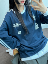 HIP TWO LINE NUMBERING LONG SLEEVE T-SHIRT💙🤍🖤3COLOR